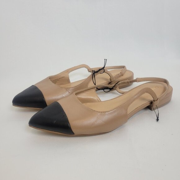 Express Pointed Toe Slingback Flats Brown Vegan Leather Women's 9 Black Tan - Picture 1 of 9